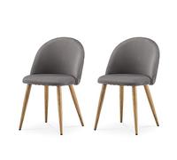CLIPOP Grey Velvet Dining Chairs Set of 2 with Backrest and Wooden Style Metal Legs for Kitchen, Living Room, Office