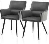 CLIPOP Leisure Dining Chairs Set of 2 Velvet Upholstered Seat Kitchen Chairs with Armrests, Backrest and Metal Legs,0324 grey 55*52*83 cm