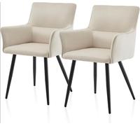 CLIPOP Leisure Dining Chairs Set of 2 Velvet Upholstered Seat Kitchen Chairs with Armrests, Backrest and Metal Legs,0324 cream 55*52*83 cm