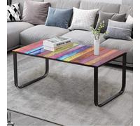 CLIPOP Modern Coffee Table Side Table with 6mm Rainbow Tempered Glass Top and Metal Frame Side Table Living Room Table Furniture Rainbow