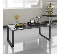 CLIPOP Modern Coffee Table Side Table with 6mm Rainbow Tempered Glass Top and Metal Frame Side Table Living Room Table Furniture Black