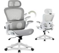 CLIPOP Office Chair, Ergonomic Mesh Desk Chairs with Lumbar Support, High Back Home Office Computer Chairs, Adjustable 3D Headrest, Flip-up Armrests, White