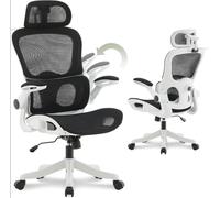 CLIPOP Office Chair, Ergonomic Mesh Desk Chairs with Lumbar Support, High Back Home Office Computer Chairs, Adjustable 3D Headrest, Flip-up Armrests, White Black
