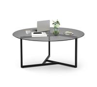 CLIPOP Round Coffee Table, Modern Home Accent Tempered Glass Table with Metal Frame, Minimalist Center Table
