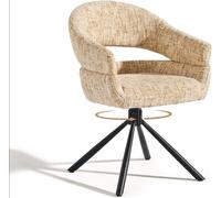 CLIPOP Single Swivel Dining Chair Fabric Modern Accent Armchair with 360-Degree Rotation Base Upholstered Occasional Tub Chair for Living Room Bedroom Reading (1, light brown)