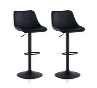 CLIPOP Swivel Bar Stools Set of 2 Faux Leather Padded Breakfast Dining Stools with Height Adjustable and Footrest, High Back Pub Stools for Kitchen Counter Island, Black