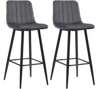 CLIPOP Velvet Bar Stools Set of 2, Grey with Backrests, Matt Black Metal Legs, 2 PCS Kitchen Counter High Bar Stools (65 cm Seat Height) 051gy grey