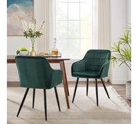 CLIPOP Velvet Dining Chairs Set of 2 Padded Kitchen Armchair with Backs and Metal Legs, Lounge Reception Chairs for Living Room Bedroom 066 velvet green 55*60*82.5 cm