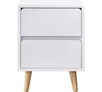 CLIPOP White Bedside Table with 2 Drawers, Modern Nightstand Wooden Legs Storage Cabinet for Bedroom