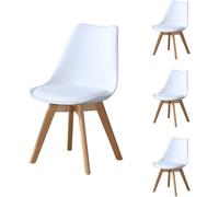 CLIPOP White Dining Chairs Set of 4 Upholstered Kitchen Chair with Wooden Legs and Soft PU Seat, Retro Lounge Corner Chair for Office Lounge Kitchen Furniture 040WH-D White 54*48*83 cm