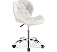 CLIPOP White Office Desk Chair Adjustable Height Computer Swivel Chair with Chrome Base and 360° Castors, PU Leather Computer Desk for Home Office Study Room 0098 white 48*36*80 cm