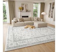 Cliporix 200 x 290cm Extra Large Vintage Carpet, Non Slip Backing, Machine Washable, Boho Style Area Rug, Faux Cashmere Short Pile, Floral Print Suitable for Living Room, Bedroom, Dining Room, Office