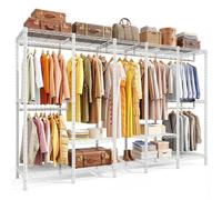 Cliporix 544 kg Heavy Duty Clothes Rail, 195H x 224W x 40D cm Space-Saving Cloth Rack, Adjustable Shelves and Hanging Rails, Heavy Duty Clothes Rail Suitable for Bedroom, Walk-in Closet, Dressing Room