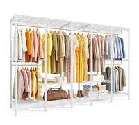 Cliporix Clothes Rail, 544KG Strong Heavy Duty Clothing Rail with Sturdy Hanging Rods & Adjustable Shelves, Metal Spacious Freestanding Open Wardrobes Closet for Dressing Room, Walk-in Closet (White)