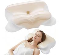 Cliporix Memory Foam Pillow for Side Sleeper, Comfortable Cervical Pillow for Neck and Shoulder Relief, Two Height Adjustable Ergonomic Pillow with Removable Washable Pillowcase, Champagne
