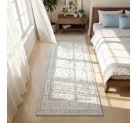 Cliporix Off-White Vintage Area Rug 80 x 150cm, Soft Machine Washable Boho Floral Carpet, Non-Slip Backing, Durable Faux Cashmere, Bedside Rugs for Bedrooms, Soft Short Pile Kitchen Runner Rug