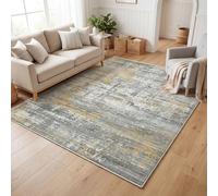 Cliporix Rugs Living Room 120x170cm, Machine Washable, Non Slip Backing, Low Pile, Non-Shedding, Grey & Gold Distressed Print Area Rug for Bedroom, Dining Room and Home Office