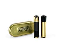 Clipper 2 pack metal case lighters Gold & Black