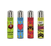Clipper 4 x GENUINE LIGHTERS GAME MIX 3 DESIGN GAS REFILLABLE FLINT LIGHTER By Ksp partners