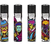Clipper 4 x GENUINE LIGHTERS RAINBOW MURDER DESIGN GAS REFILLABLE FLINT LIGHTER By Ksp partners