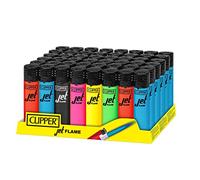 Clipper - Classic Jet Flame - Refillable Jet Flame Torch Lighter in Clipper Iconic Shape - Adjustable Windproof Flame - Reuse Over and Over with Butane Refill - 48 Pack - Flourescent/Black