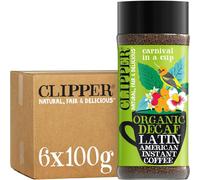 Clipper Latin American Organic Instant Decaf Coffee | 6 x 100g Jars | Bulk Buy Gourmet Decaffeinated Instant Coffee | Sustainable Fairtrade Arabica by