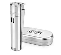 Clipper Lighter Metal Flint Refillable Gas Lighter, Classic Metal Clipper Lighter Design, Single Premium Piece in Collector Tin Presentation Box clipper Gift Pack (Silver Jet)