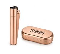 Clipper Lighter Metal Flint Refillable Gas Lighter, Classic Metal Clipper Lighter Design, Single Premium Piece in Collector Tin Presentation Box clipper Gift Pack (Rose Gold)