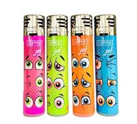 Clipper Lighters 4pcs Set, Collection Lighters SET DESIGN (No Fuel) Mix Designs - Refillable - Assorted Colors - Reusable - Soft Flame Kitchen Lighter (Jet Funky Pattern 4pcs)