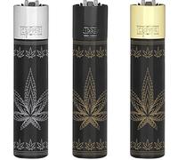 CLIPPER Metal Lighter - LEAVES SILHOUETTE - SILVER BLACK GOLD TOP Refillable Lighter LIMITED EDITION SET LIGHTER X 1 (SEND OUT RANDOM COLOUR ) WITH FREE XMAS GIFT BLACK CASE POUCH