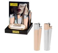 CLIPPER METAL Tobacco Lighter FLINT LIGHTER Refillable Lighter Mix Design With Tin Box Gift Great Fathers Day Birthday Christmas Wedding GIFT SET (Rose Gold & Silver Metal Lighter)