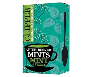 Clipper Organic After Dinner Mint & Fennel Tea Bags | 20 Infusion Peppermint & Fennel Sachets | Caffeine Free Teabags | Eco-Conscious Herbal Tea Bags | Natural, Unbleached, Plant-Based & Biodegradable