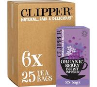 Clipper Organic Berry Burst Tea Bags | 150 Infusion Blackcurrant & Mix Fruit Teabag Sachets (6x Boxes of 25) | Bulk Buy, Home & Catering | Caffeine-Free Herbal Tea | Natural, Unbleached, Biodegradable