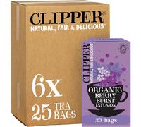 Clipper Organic Berry Burst Tea Bags | 150 Infusion Blackcurrant & Mix Fruit Teabag Sachets (6x Boxes of 25) | Bulk Buy, Home & Catering |