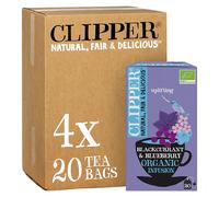 Clipper Organic Blackcurrant & Blueberry Infusion Fruit Teabags / 80 Infusions Tea Bags (4x Boxes of 20) / Caffeine-Free Herbal Tea/Natural, Unbleached, Plastic Free