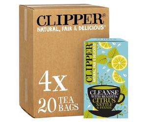 Clipper Organic Citrus, Nettle & Fennel Tea | 80 Cleanse with Benefits Infusion Teabags (4x Boxes of 20) | Bulk Buy, Home & Catering | Caffeine-Free