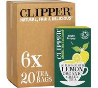 Clipper Organic Lemon Green Tea Bags | 120 Teabags (6x Boxes of 20) | Bulk Buy for Office, Home & Catering | Pure, Fair Trade Green Tea with Lemon | Natural Unbleached Plant-Based & Biodegradable