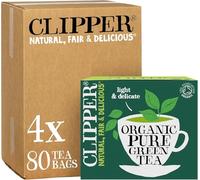 Clipper Organic Pure Green Tea Bags | 320 Teabags (4 x Boxes of 80) | Bulk Buy for Office, Home & Catering | Eco-Conscious, Fair Trade Tea | Natural Unbleached Plant-Based & Biodegradable