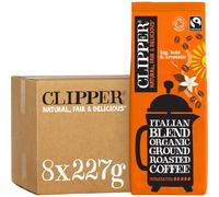 Clipper Organic Italian Style Ground Coffee | 8x227g Fairtrade Arabica | Bulk Buy Strong Roast for Catering | Gourmet Sustainable Ethically Sourced