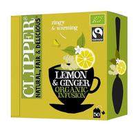 Clipper Organic Lemon and Ginger Tea Bags | Box of 50 Envelope String & Tag Teabags | Organic | Eco-Conscious, Fair Trade Tea | Natural, Unbleached, Plant-Based, Compostable & Biodegradable Tea Bag