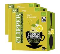 Clipper Organic Lemon and Ginger Tea Bags | Box of 50 Envelope String & Tag Teabags | Organic | Eco-Conscious, Fair Trade Tea | Natural, Unbleached, Plant-Based, Compostable & Biodegradable Tea Bag