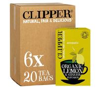 Clipper Organic Lemon & Ginger Tea Bags | 120 Teabag Sachets (6x Boxes of 20) | Bulk Buy, Home & Catering | Caffeine-Free Herbal Tea Bags |