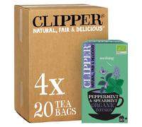 Clipper Organic Peppermint & Spearmint Infusions Fruit Teabags / 80 Infusions Tea Bags (4x Boxes of 20) / Caffeine-Free Herbal Tea/Natural,