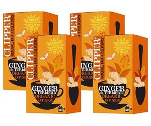 Clipper Organic Restoring Roots Ginger & Turmeric Tea Bags | 20 Tea Infusions in Envelopes | Caffeine Free Teabags | Fairtrade Herbal Tea Bags | Natural, Unbleached Plant-Based & Biodegradable Sachets