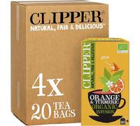 Clipper Organic Turmeric & Orange Infusions Fruit Teabags / 80 Infusions Tea Bags (4x Boxes of 20) / Caffeine-Free Herbal Tea/Natural, Unbleached, Plant Based