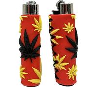 Clipper Rubber Lighter Corn Case Collection, Clipper Lighter soft touch Lighter 1 pcs, Gas Lighters, New Different Rubber Designs (No Fuel) (Big Black Leaf with Red)
