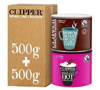 Clipper Teas Organic Medium Roast Arabica Coffee 500g & Fairtrade Instant Hot Chocolate, 1kg
