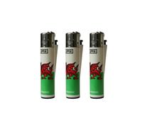 Clipper Wales Flag Refillable Gas Lighters x 3