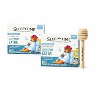 Clippermill Sleepytime Tea Bundle - 2 Pack Celestial Seasonings Sleepytime Extra Herbal Tea (20 Bags Each) + Wooden Honey Dipper Stick Compatible with Tea - Caffeine Free Bedtime Tea Set
