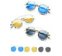 Clippies Coloured Clipon sunglasses for prescription glasses. Clip On Sunglasses Over Prescription Glasses. Non Flip Polarised Clip-on Sunglasses - Blue, Gold, Dark (Polarised Lens Clip-on Gold Frame)